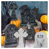 6 Pcs Fluorescent Halloween Miniature Tombstones Mini Village Accessories Resin Halloween Figurines Glow in The Dark Tombstones Ornaments for Fish Tank Cake Decor Landscape DIY Crafts