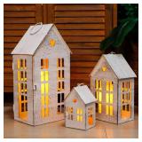 TRIROCKS 3 Pcs Decorative Mantel Shelf Tea Light Lanterns 13.5"&9.5"&5.5"H Village Farmhouse House Candle Holders for Home Decor Patio Wedding Parties Christmas Ornaments Indoors Outdoors(Cream White)