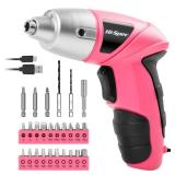 Hi-Spec Electric Screwdriver 27pc 3.6V Pink USB Small Power Screwdriver Set. Cordless & Rechargeable with Driver Bit Set