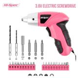 Hi-Spec Electric Screwdriver 27pc 3.6V Pink USB Small Power Screwdriver Set. Cordless & Rechargeable with Driver Bit Set