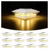 VOLISUN Solar Post Cap Light Outdoor Waterproof 12pack,Solar Fence - Post Lights for 4x4 5x5 6x6 Wooden/Vinyl Post,White Deck Cap Light Solar Powered with Warm White for Garden/Patio/Porch