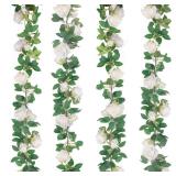 TELDRASSIL 4Pcs(26 FT) Artificial Rose Vine Fake Flower Garland Fake Silk Rose Hanging Vine for Wedding Party Background Arch Garden Background Decoration (White)
