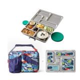 PlanetBox Rover Stainless Steel Bento Box Style Lunch Box Kit for Kids with 5 Compartments, Camo Shark Edition includes Insulated Lunch Bag, Leakproof Food Containers and Matching Magnets