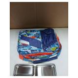 PlanetBox Rover Stainless Steel Bento Box Style Lunch Box Kit for Kids with 5 Compartments, Camo Shark Edition includes Insulated Lunch Bag, Leakproof Food Containers and Matching Magnets