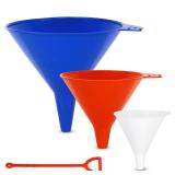 KarZone Plastic Funnel for Automotive Use - Kitchen Funnels for Filling Bottles, Jars, Containers or Lab Use - Oil Funnel for Gas, Car Oil, Lubricants and Fluids (Colorful-3 Pack)