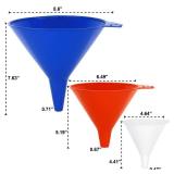 KarZone Plastic Funnel for Automotive Use - Kitchen Funnels for Filling Bottles, Jars, Containers or Lab Use - Oil Funnel for Gas, Car Oil, Lubricants and Fluids (Colorful-3 Pack)