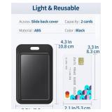 Uniclife 3 Pack Sliding ID Badge Holder Hard Black Vertical Plastic Card Case Protector Pouch with Clear Window for Office School ID Credit Cards Proximity Key Cards Drivers Licenses and Passes