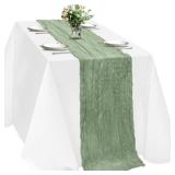 Sage Green Cheesecloth Table Runner, 120 inch 10ft Boho Rustic Gauze Cheese Cloth Runner for Wedding Bridal Shower Baby Shower Birthday Party Easter Table Decorations