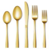 40 Pcs Gold Silverware Set, Stainless Steel Flatware Set for 8, Food-Grade Cutlery Set, Mirror Polished Tableware Eating Utensils Set for Home Kitchen, Include Knife Fork Spoon Set, Dishwasher Safe