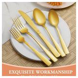 40 Pcs Gold Silverware Set, Stainless Steel Flatware Set for 8, Food-Grade Cutlery Set, Mirror Polished Tableware Eating Utensils Set for Home Kitchen, Include Knife Fork Spoon Set, Dishwasher Safe