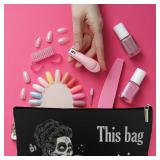 Lyiibb Goth Gifts for Women, This Bag Contains My Face, Gothic Makeup Bag, Witchy Spooky Cosmetic Bag with Zipper