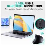 JYKEYMOUT Bluetooth and 2.4G (2-in-1) Rechargeable Wireless Mouse, Ergonomic Vertical Design, 1000/1200/1600 DPI, 6 Silent Buttons, for Laptop, Computer, PC, MacBook, Chromebook-Black
