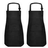 MEOGETY 2Pcs Kids Aprons Children Artists with Pockets Adjustable Chef Aprons for Cooking Kitchen Backing Painting