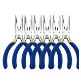 5 Inch Needle Nose Pliers Set, 6 Pack Small Needle Nose Pliers, Jewelry Pliers Set, Long Nose Pliers with Wire Cutter, Mini Needle Nose Pliers for Jewelry Making and Wire Bending (Blue)
