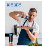 XinXu Gravity Electric Pepper and Salt Grinder Set, Adjustable Coarseness, Battery Powered with LED Light, One Hand Automatic Operation, Black -2 Pack