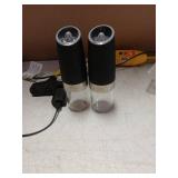 XinXu Gravity Electric Pepper and Salt Grinder Set, Adjustable Coarseness, Battery Powered with LED Light, One Hand Automatic Operation, Black -2 Pack