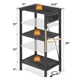 Asgolion Tall End Table with Charging Station, 3 Tier Narrow Beside Table with Adjustable Shelf, Tall Gray Side Table Nightstand for Bedroom, Living Room Coffe Table, Office, Charcoal Grey Tested Powe