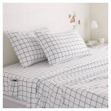 Amazon Basics Soft Microfiber 4-Piece Bed Sheet Set with Elastic Side Pockets, Full Size, Black Grid, Geometric