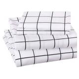 Amazon Basics Soft Microfiber 4-Piece Bed Sheet Set with Elastic Side Pockets, Full Size, Black Grid, Geometric