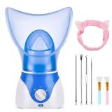 Face Steamer for Facial Deep Cleaning, Facial Steamer for Face, 2 Modes Facial Steamer for Unclogs Pores, Hydrating, Blue(Include Blackhead Remover Kit, Mask Brush, Headband)