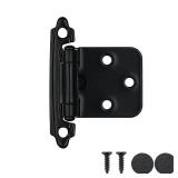 JQK 1/2 Inch Overlay Cabinet Door Hinges Black, 20 Pack 10 Pairs Flush Face Mount Cupboard Self-Closing Kitchen Cabinet Hinges with Door Bumper, CH200-BK-P20