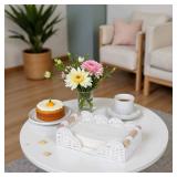 CubesLand Scalloped Napkin Holder for Bathroom Decor, Paper Rope Flat Napkin Dispenser Guest Towel Tray for Bathroom, Farmhouse Warm Napkin Holder for Table Dining Room Home Kitchen Decor, White