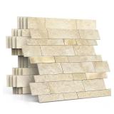 MOFIT Backsplash Tile for Kitchen Peel and Stick Stone Matte Finish,Bathroom Tiles Stickers 3D Wall Panel Linear Mosaic Marble Backsplash Waterproof(5sheets,Beige Gold)