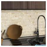 MOFIT Backsplash Tile for Kitchen Peel and Stick Stone Matte Finish,Bathroom Tiles Stickers 3D Wall Panel Linear Mosaic Marble Backsplash Waterproof(5sheets,Beige Gold)