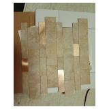 MOFIT Backsplash Tile for Kitchen Peel and Stick Stone Matte Finish,Bathroom Tiles Stickers 3D Wall Panel Linear Mosaic Marble Backsplash Waterproof(5sheets,Beige Gold)