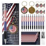 Sayglossy 24 Sets Veterans Day Gifts American Flag Bulk, Flag Ballpoint Pens Keychains Patriotic Bookmarks Souvenirs for Remembrance Day Party Supplies