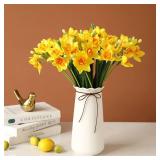 Hananona 10 Pcs Artificial Daffodils Flowers Narcissus Faux Spring Flowers Fake Silk Daffodil Flower Arrangement for Indoor Outdoor Home Wedding Decor (10, Yellow)