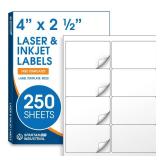 4" X 2 1/2" Printable Shipping Address Labels Compatible with Inkjet and Laser Printers - 250 Sheets, 2000 Total Matte White Paper Stickers for Mailing - Spartan Industrial Template R020