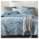 ENASAL Cotton Bedspread Quilt Sets, Reversible Bedding Coverlet Sets Comforter, Floral Paisley Bedspread (Blue, Queen Size)