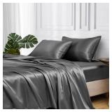 MR&HM Satin Bed Sheets, Queen Size Top Sheet Silky Bedding  (Queen, Dark Grey)
