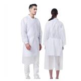 ProtectX (White 10 Pack) Disposable Breathable Polypropylene Isolation Gown with Elastic Knit Cuffs, Covered Back, Extra-Long Double Ties, Universal Size