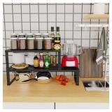 Jojocross Expandable Adjustable Stackable Kitchen Organizer, Spice Rack,Metal Pantry Storage Shelves Racks,Counter Shelf for Cabinets, Countertop, Cupboard(1 Pack/Large/Black)