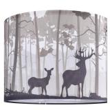 GO&SO Drum Lamp Shade Medium Gray Animal Print Sika Deer Lampshade for Table - 13" Top x 13" Bottom x 10" High(Spider) Vintage Lampshades Replacement Natural Linen Art Decor Easy Assembly
