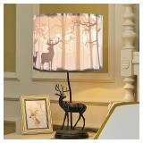 GO&SO Drum Lamp Shade Medium Gray Animal Print Sika Deer Lampshade for Table - 13" Top x 13" Bottom x 10" High(Spider) Vintage Lampshades Replacement Natural Linen Art Decor Easy Assembly