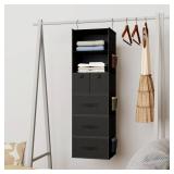 Bosuelife 6-Shelves Hanging Closet Organizer with 5 Different Drawers, Foldable Closet Organizers and Storage for Wardrobe, Closet& RV, Clothes and Accessories Storage, Non-Woven Fabric, Black