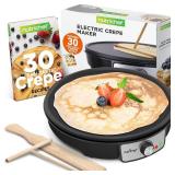 nutrichef Electric Crepe Maker Pan & Griddle, 12 Inch Nonstick Cooktop, LED Indicators & Adjustable Temperature Control, Includes Spatula, Batter Spreader, Cooks Crepes, Roti & Pancakes, missing knob