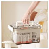 QKDS Medicine Storage Box with Handles, Clear Plastic Medicine Storage Organizer & First Aid Box, Multipurpose Medical Supply Organizer with Removable Tray for Home, Office & Travel(Clear)