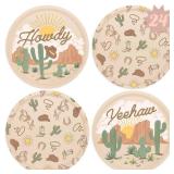 xo, Fetti Western Rodeo Paper Plates - 24 pk, 9" | Cowboy Birthday Party Decorations, Howdy Cowgirl Supplies, Yeehaw Western Baby Shower Favors, Wild West Theme Tableware