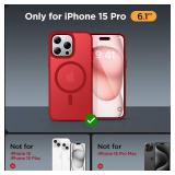Miracase Magnetic for iPhone 15 Pro Case 6.1 inch (Compatible with MagSafe) with 2X Screen Protectors Military-Grade Protection, Anti-Fingerprint Translucent Matte Phone Cover, Red