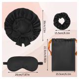 Satin Bonnet Set, Hair Bonnet for Sleeping Silk Bonnet with Eye Mask for Women Curly Hair, Black
