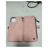 Defencase Compatible with iPhone 12/Pro Case Wallet with RFID Blocking Card Holder for Women Men, PU Leather Magnetic Snap Flip Zipper Strap Wallet Phone Case Fit for iPhone 12 & 12 Pro 6.1, Rose Pink
