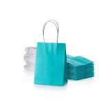 AWELL Mini Turquoise Blue Paper Bag with Handle Party Favours Bag 6x4.5x2.5 inch for Baby Shower Birthday Wedding Recycled Bag, Pack of 24