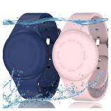 R-fun Waterproof for Air Tag Bracelets [2 Pack] Compatible with Apple Air Tag Finders with Soft Silicone,Anti Lost GPS Item Finders Case Cover,Night Blue/Pink