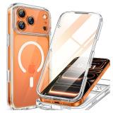 Miracase Magnetic for iPhone 17 Pro Case 6.3" [Compatible with MagSafe] Full-Body Phone Case with Built-in Glass Screen Protector & Camera Control,Drop Proof iPhone 17 Pro Cover, Clear