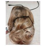 Aisaide Ombre Platinum Brown Highlight Wig with Bangs Long Wavy Layered Wig with Curtain Bangs for White Black Women,Synthetic Ombre Light Brown Layered Long Wavy Shaggy for Women 24inch