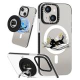 Lotadilo for iPhone 15 Plus Case for Women - Girls Kawaii Design Compatible with Magsafe Magnetic Ring Holder Stand Cat Flower Phone Covers Aesthetic Girly TPU Funda for 15 Plus